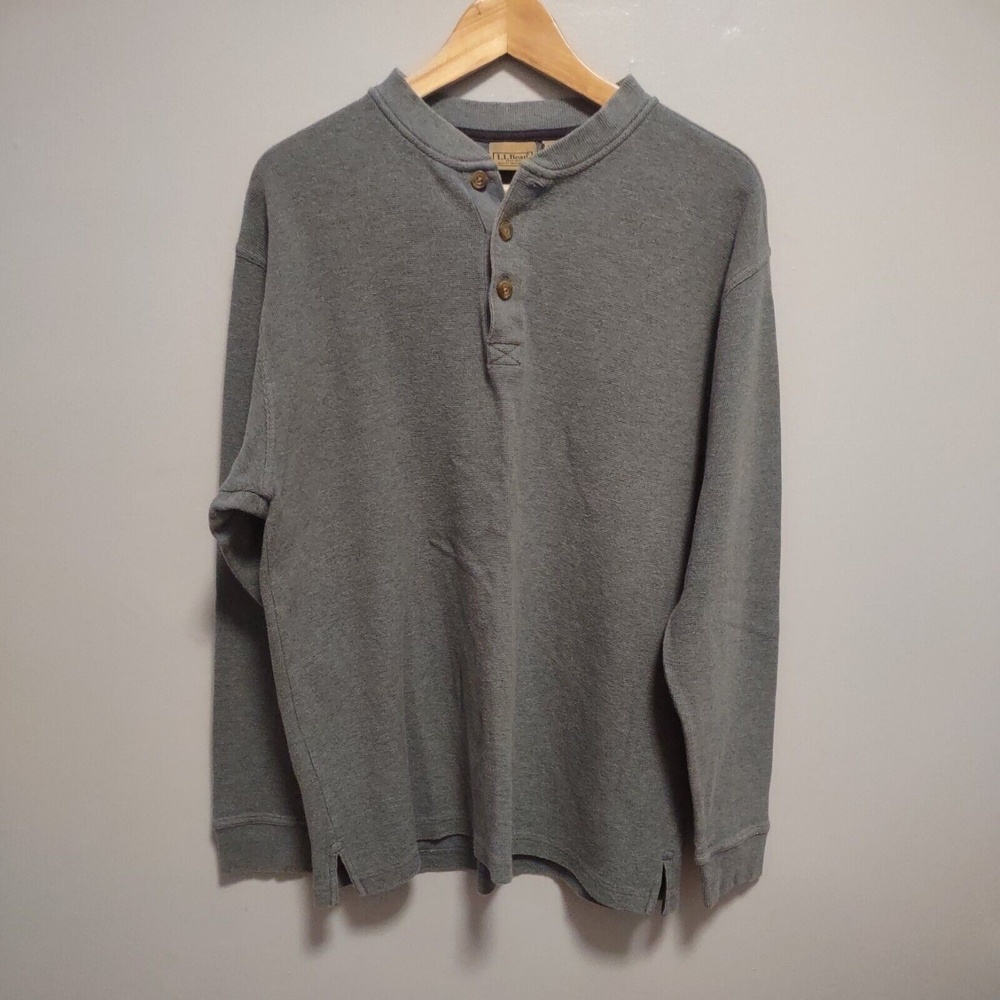 LL Bean Men's L Light Blue Gray Long Sleeve Waffle Thermal Henley